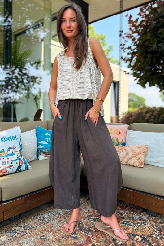 Sandbar Linen Blend Barrel Culotte Pant Chocolate